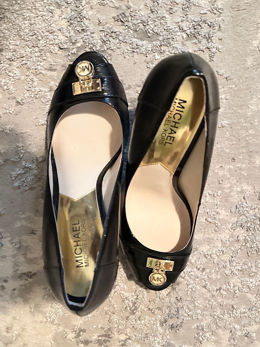 Michael Kors Women’s Black Leather Logo Slip-On Round Toe Wedge Heel Pumps 9M